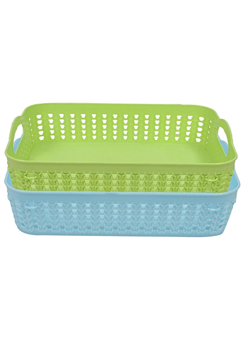Kuber Industries Heart Home Plastic 2 Pieces Multipurpose Storage Basket Set (Green & Blue)- (CTHH020025)  - Image 1