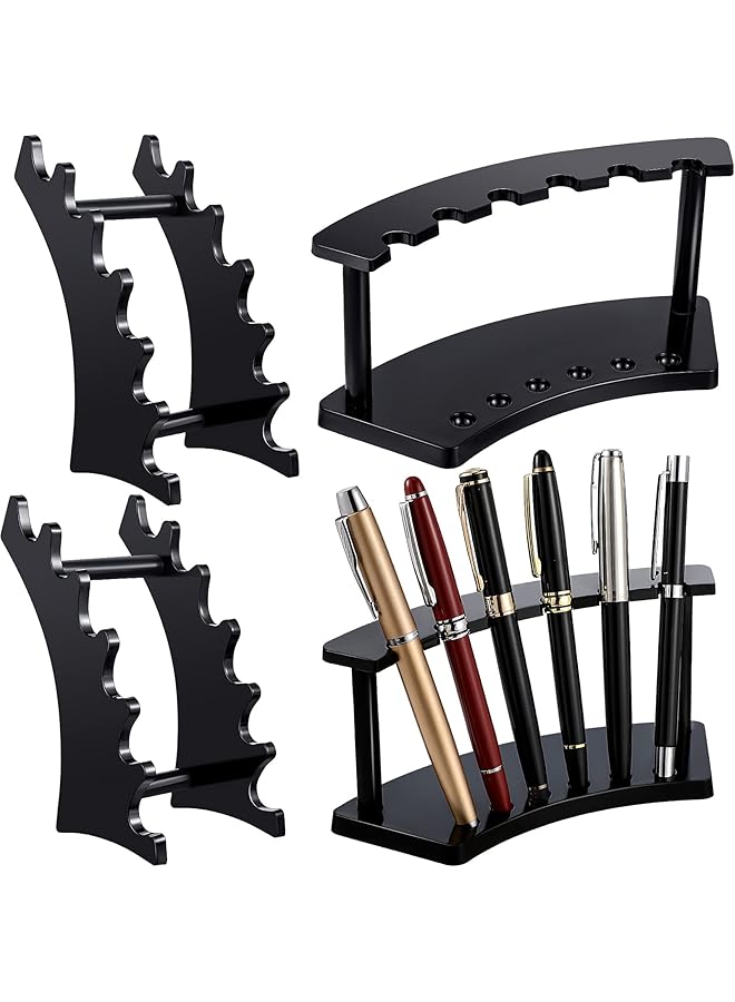 erorex Set Of 4 Plastic Pen Display 6 Slot 2 Kinds Vertical And Horizontal Pen Holder Stand Rack Eyebrow Pen Stand Makeup Brush Rack Organizer For Office Home Store Black - Image 1