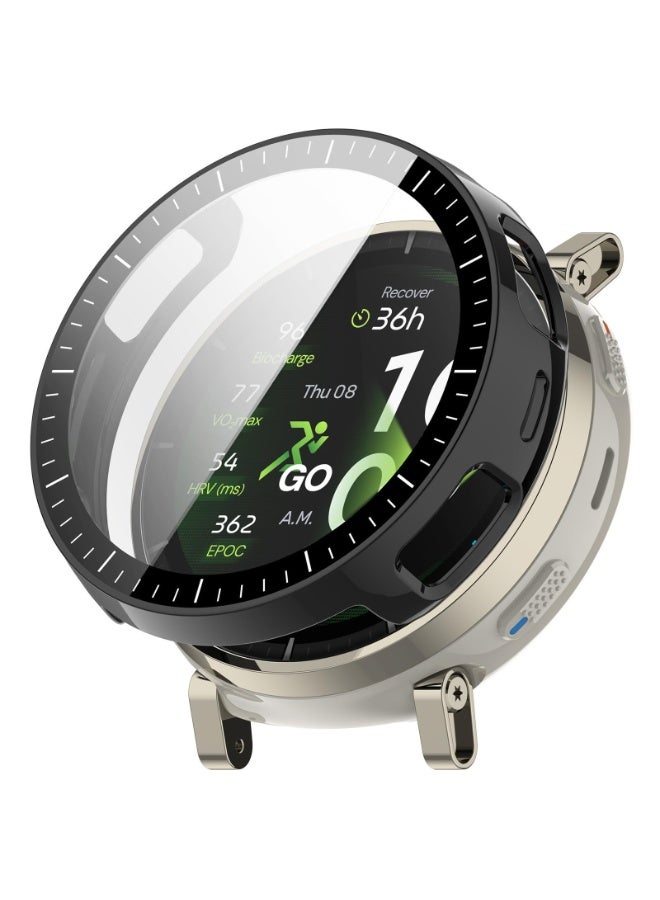 حافظة لـ Amazfit Active 3 مع واقي شاشة من الزجاج المقسى عالي الجودة، حافظة صلبة من البولي كربونات (PC) مع حماية زجاجية مقواة، غطاء رقيق كامل الحماية، مقاوم للخدوش - (أسود) - Image 1