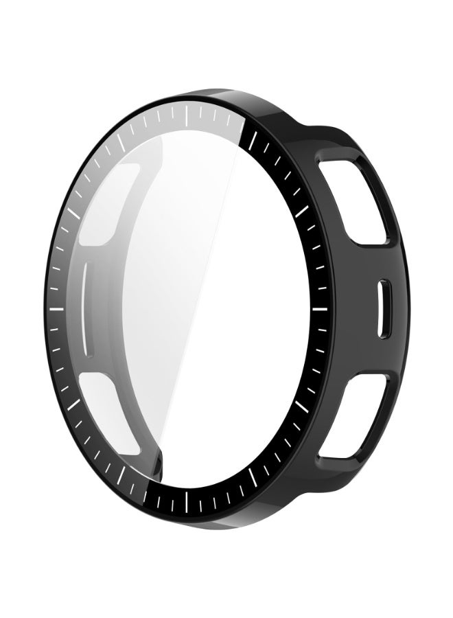 حافظة لـ Amazfit Active 3 مع واقي شاشة من الزجاج المقسى عالي الجودة، حافظة صلبة من البولي كربونات (PC) مع حماية زجاجية مقواة، غطاء رقيق كامل الحماية، مقاوم للخدوش - (أسود) - Image 2