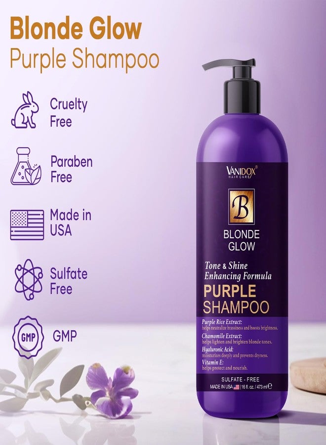 VANIDOX Sulfate Free Brass Toning Purple Shampoo for Blondes, Brown Highlighted, or Bleached Hair, Infused with Purple Rice Extract, Hyaluronic Acid, Vitamin E, and Chamomile Extract (16 fl oz) - Image 2