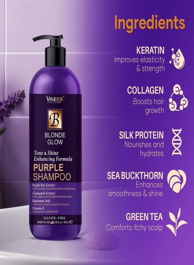 VANIDOX Sulfate Free Brass Toning Purple Shampoo for Blondes, Brown Highlighted, or Bleached Hair, Infused with Purple Rice Extract, Hyaluronic Acid, Vitamin E, and Chamomile Extract (16 fl oz) - Image 4