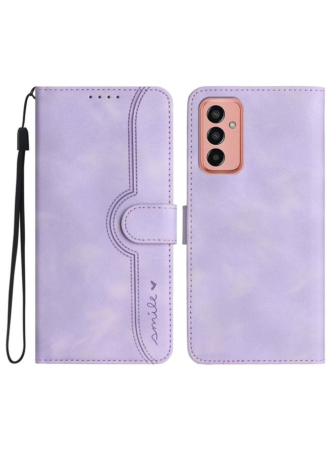 S-TOP Case For Samsung Galaxy M13 India/F13 Heart Pattern Skin Feel Leather Phone Case - Image 1