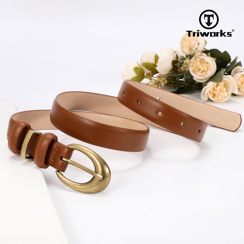 TRIWORKS Women Leather Belt for Jeans Pants Fashion Ladies Skinny Faux Leather Dress belt with Gold Buckle - Image 4