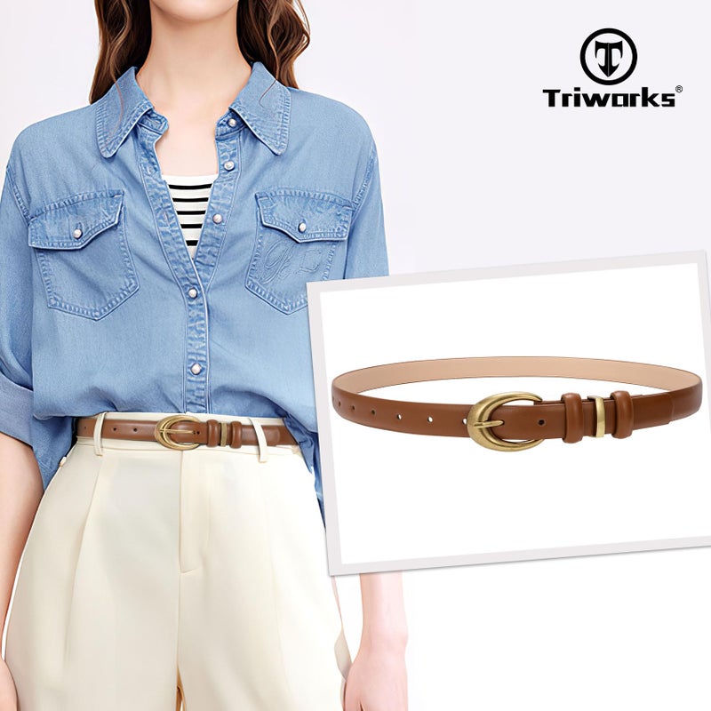 TRIWORKS Women Leather Belt for Jeans Pants Fashion Ladies Skinny Faux Leather Dress belt with Gold Buckle - Image 3