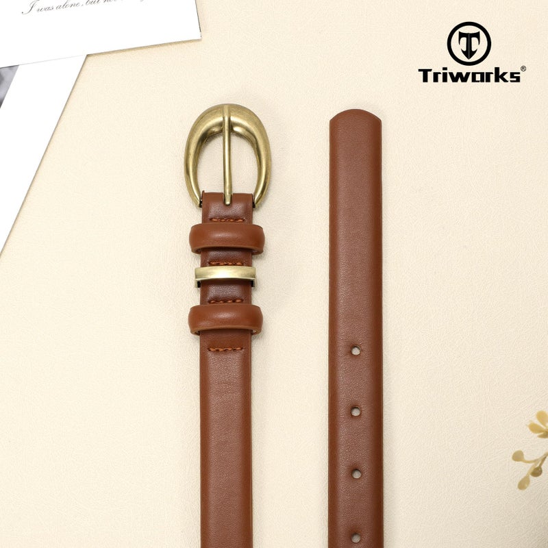 TRIWORKS Women Leather Belt for Jeans Pants Fashion Ladies Skinny Faux Leather Dress belt with Gold Buckle - Image 2
