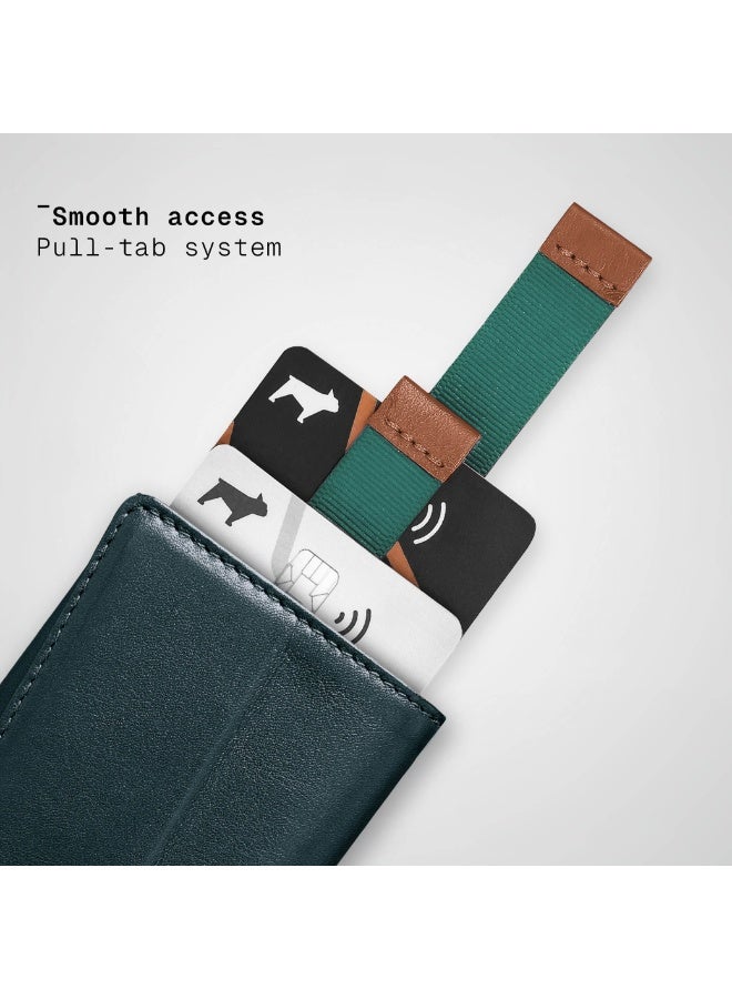 The Frenchie Co. Speed Wallet | Ultra Slim Front Pocket Wallet for Men & Women | RFID Blocking Quick-Access Card Holder with Pull Tab | Full-Grain Italian Leather Minimalist Design | Holds up to 14 Cards & Cash (Green-Tan) - Image 5
