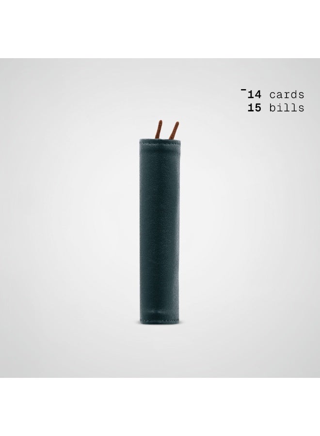 The Frenchie Co. Speed Wallet | Ultra Slim Front Pocket Wallet for Men & Women | RFID Blocking Quick-Access Card Holder with Pull Tab | Full-Grain Italian Leather Minimalist Design | Holds up to 14 Cards & Cash (Green-Tan) - Image 3