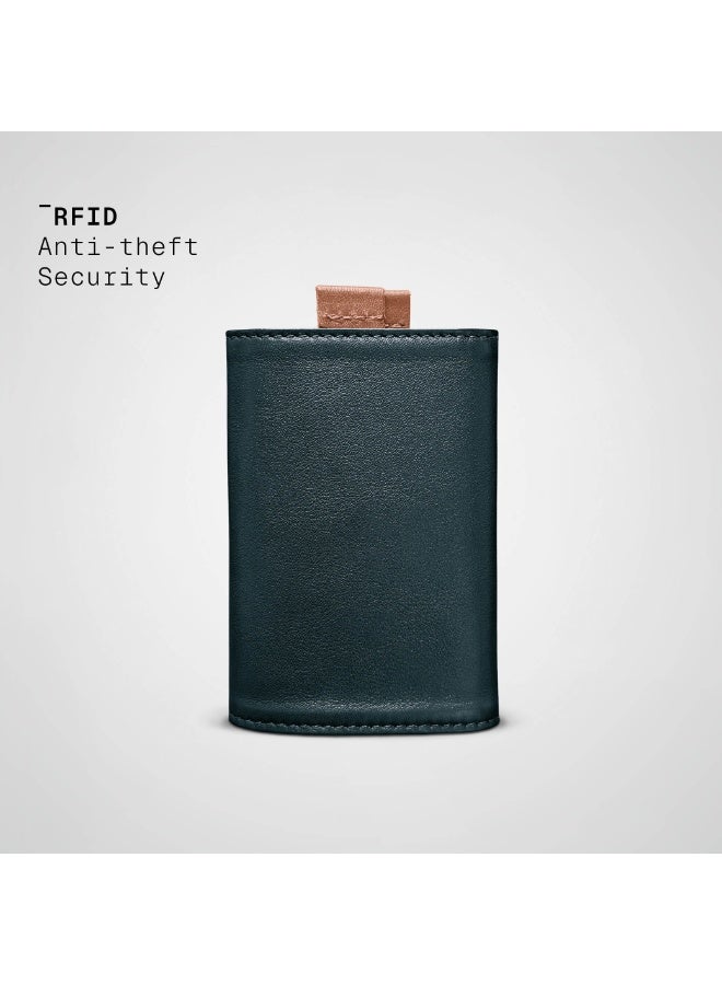 The Frenchie Co. Speed Wallet | Ultra Slim Front Pocket Wallet for Men & Women | RFID Blocking Quick-Access Card Holder with Pull Tab | Full-Grain Italian Leather Minimalist Design | Holds up to 14 Cards & Cash (Green-Tan) - Image 4