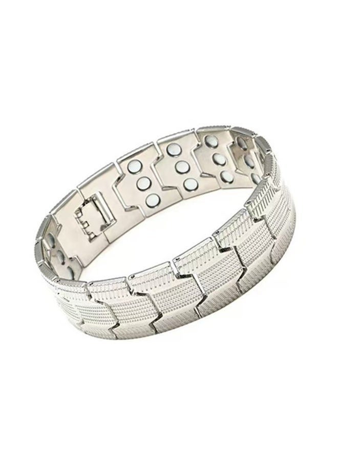 Triple Row Silver Plated Magnetic Therapy Cuff Bracelet, Geometric Stainless Steel Unisex Wellness Bangle for Daily & Business Wear - Image 1
