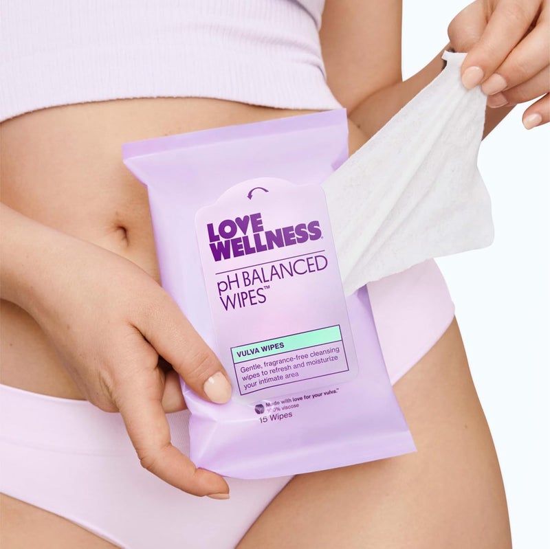 Love Wellness pH Balancing Wipes for Women | Fragrance-Free | Vulva Cleanser for Balanced pH, Intimate Health & Hygiene | Non-Irritating with Aloe Vera for Sensitive Skin | Travel Size | 3-Pack - Image 5