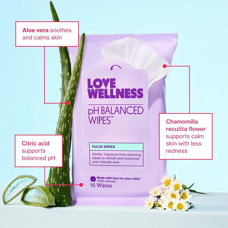 Love Wellness pH Balancing Wipes for Women | Fragrance-Free | Vulva Cleanser for Balanced pH, Intimate Health & Hygiene | Non-Irritating with Aloe Vera for Sensitive Skin | Travel Size | 3-Pack - Image 4
