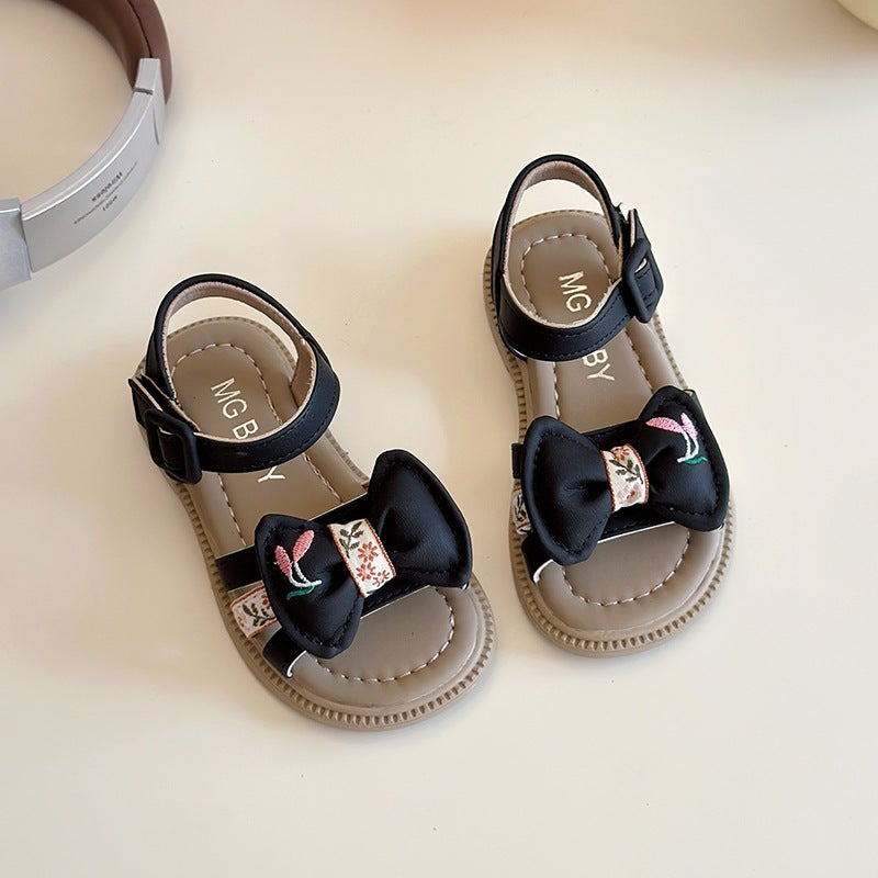 Children'S Chinese Style Princess Sandals 2025 Girls Open Toe Fashion Embroidered Bow Beach Shoes - Image 5