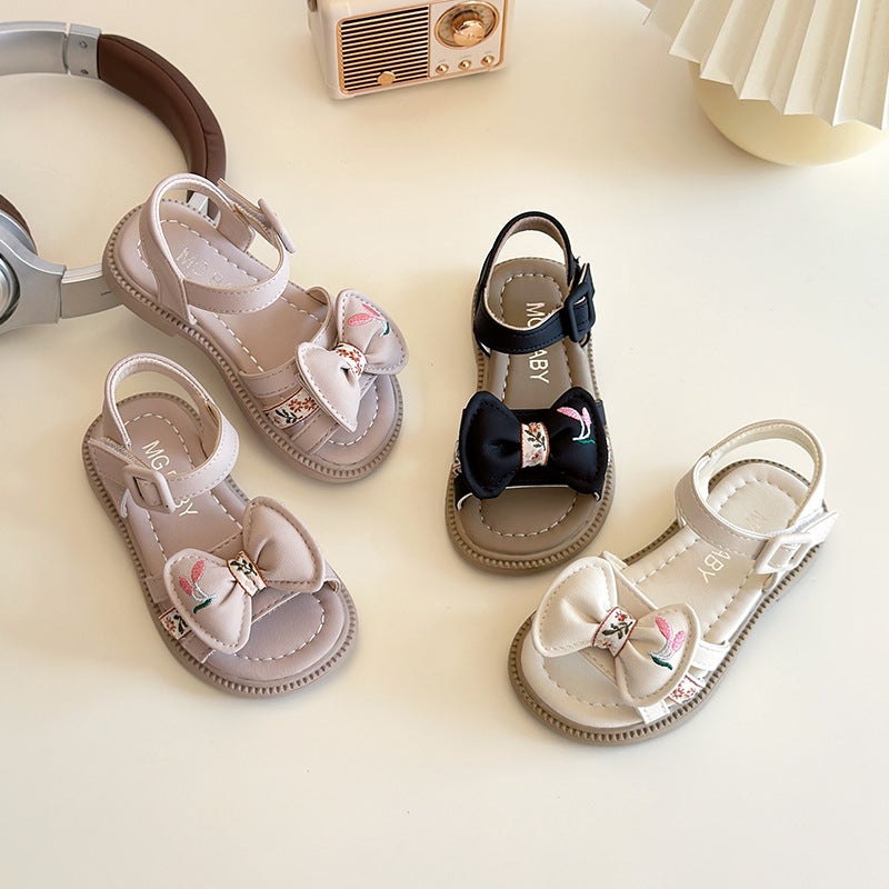 Children'S Chinese Style Princess Sandals 2025 Girls Open Toe Fashion Embroidered Bow Beach Shoes - Image 4