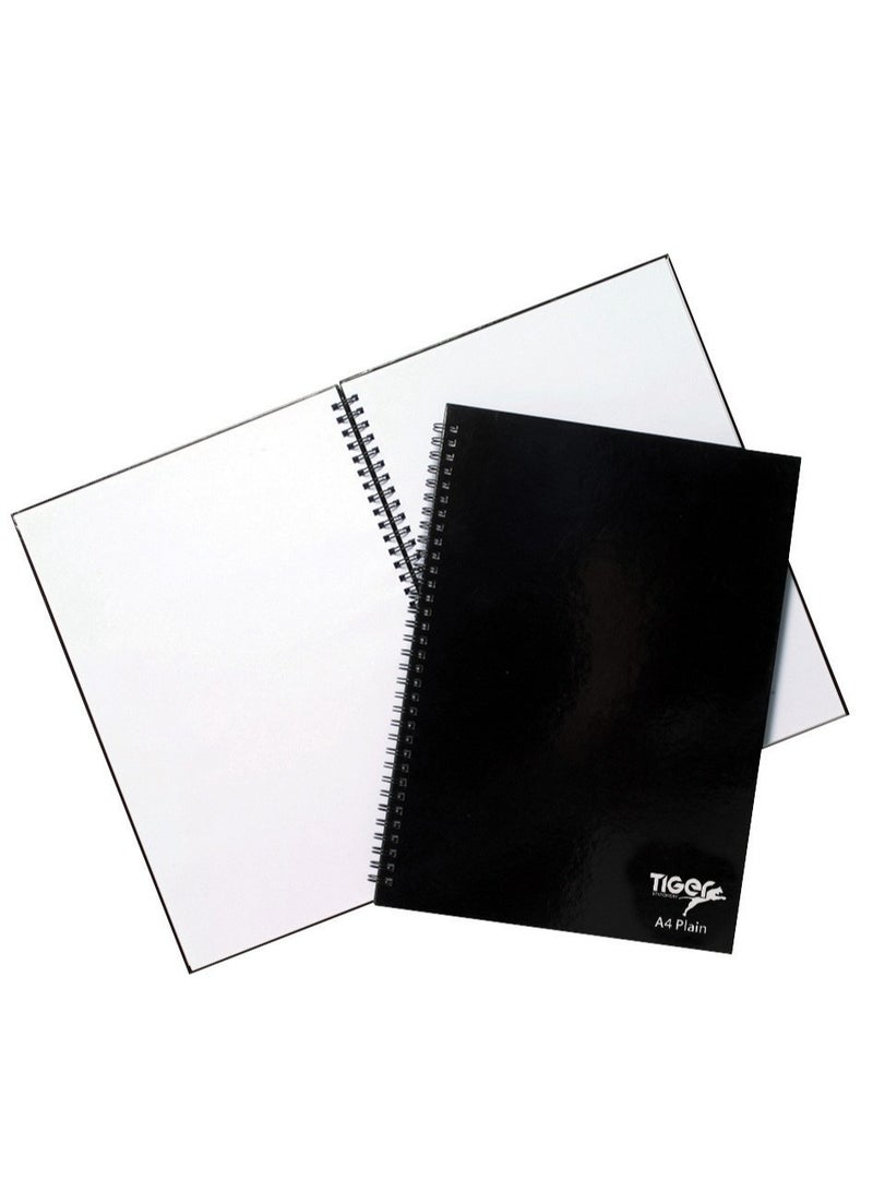 TIGER Notebooks Hard Cover, A4 Notebook, Black, Twin Wire, Perforated, 60 Sheets Plain Paper, 80gsm paper - Image 1
