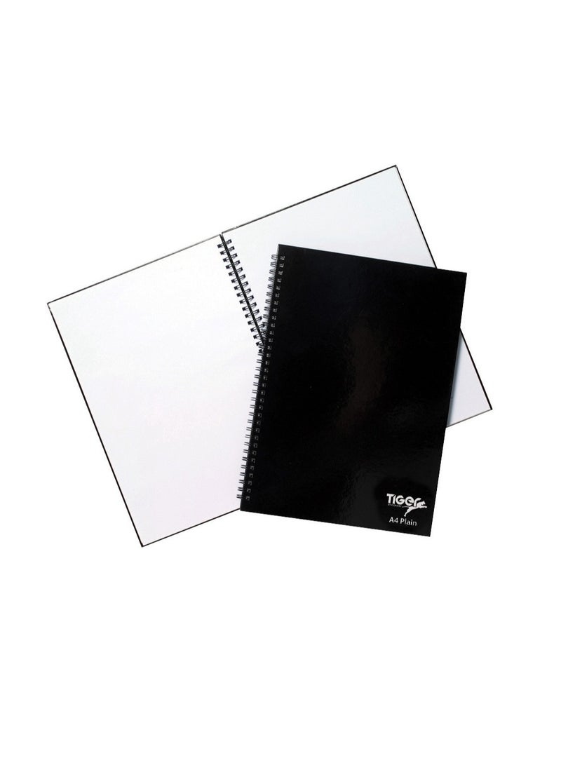 TIGER Notebooks Hard Cover, A4 Notebook, Black, Twin Wire, Perforated, 60 Sheets Plain Paper, 80gsm paper - Image 2