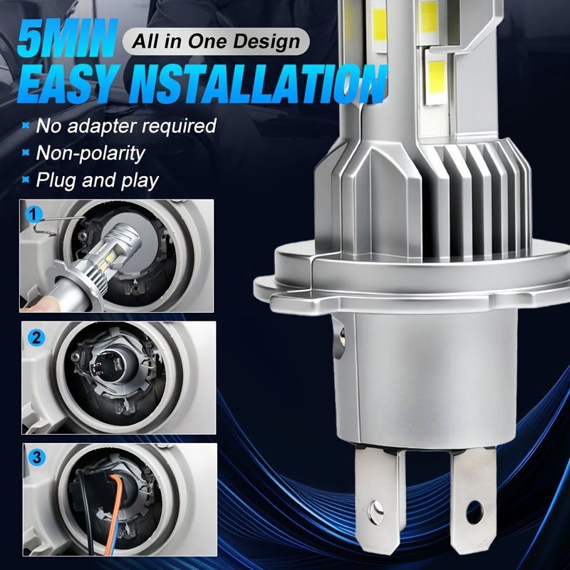 مجموعة من 2 مصباحين أماميين من نوع H4 9003 HB2 LED مع نظام تحكم Canbus فائق السطوع للضوء العالي والمنخفض للسيارات بدون بطارية - Image 5