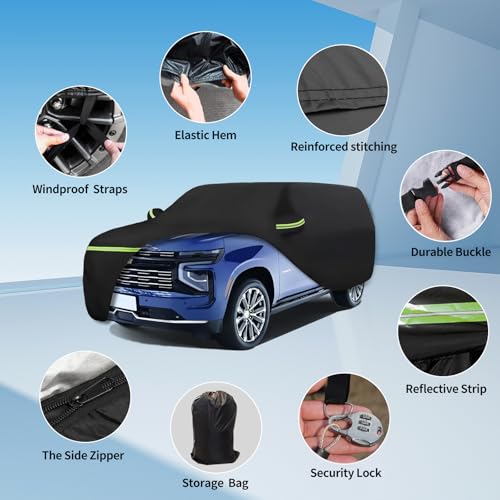 ATBKJ Waterproof Car Covers Fit for 2007-2023 Chevrolet Tahoe/Cadillac Escalade/GMC Yukon(Black) 210T Custom Heavy Duty Waterproof All Weather Protection Outdoor - Image 2