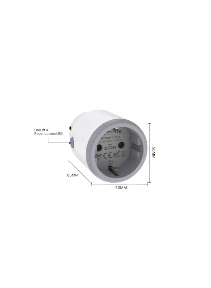 Smart Plug Wi-Fi Matter, Transform Your Traditional Appliances Into Smart Devices, For Appliance Control and Power Monitoring, Supports Alexa, Google Home, and Apple Home, MWP-LO-EU16M-GY-EN - White  - Image 1