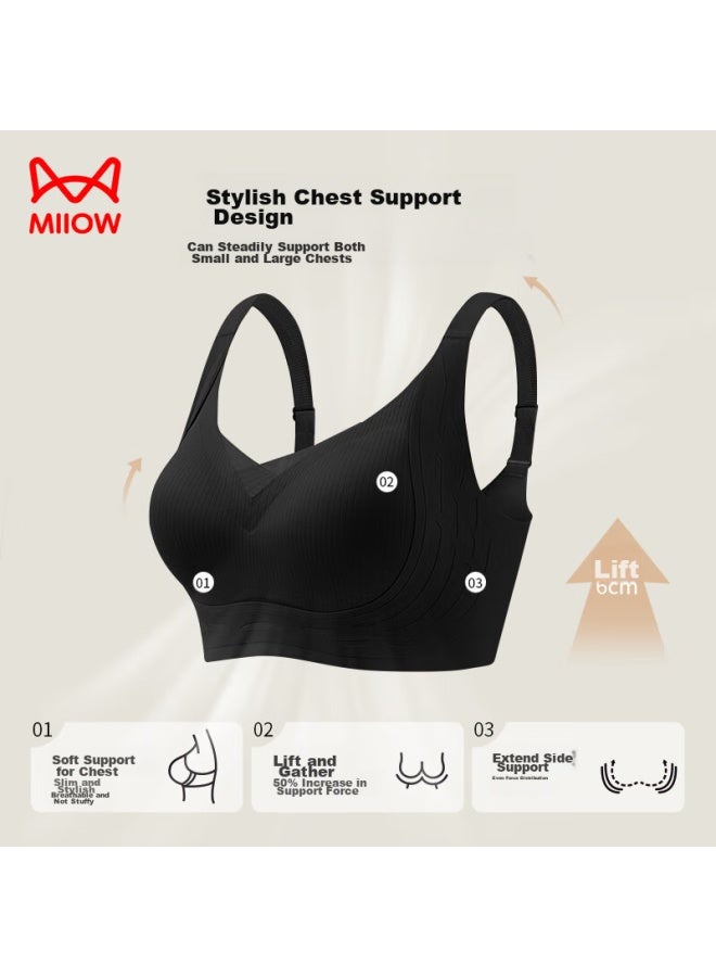 MIIOW Miiow Soft Support Bra For Women, Lift And Push-up, Anti-sagging, Seamless, Wireless, Sexy, Small Breast, Push-up Brassiere, Black, Size L - Image 3