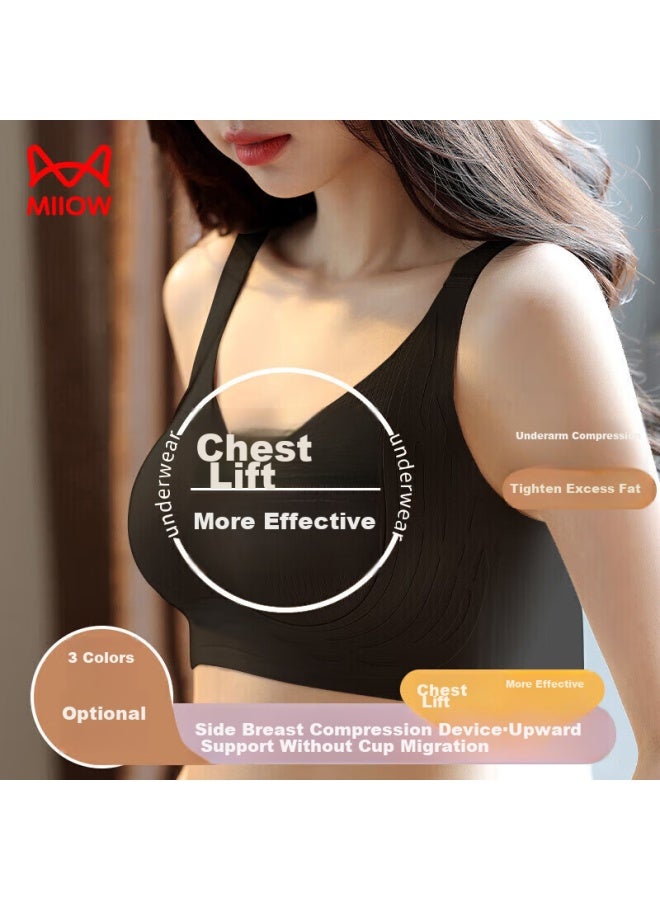 MIIOW Miiow Soft Support Bra For Women, Lift And Push-up, Anti-sagging, Seamless, Wireless, Sexy, Small Breast, Push-up Brassiere, Black, Size L - Image 1