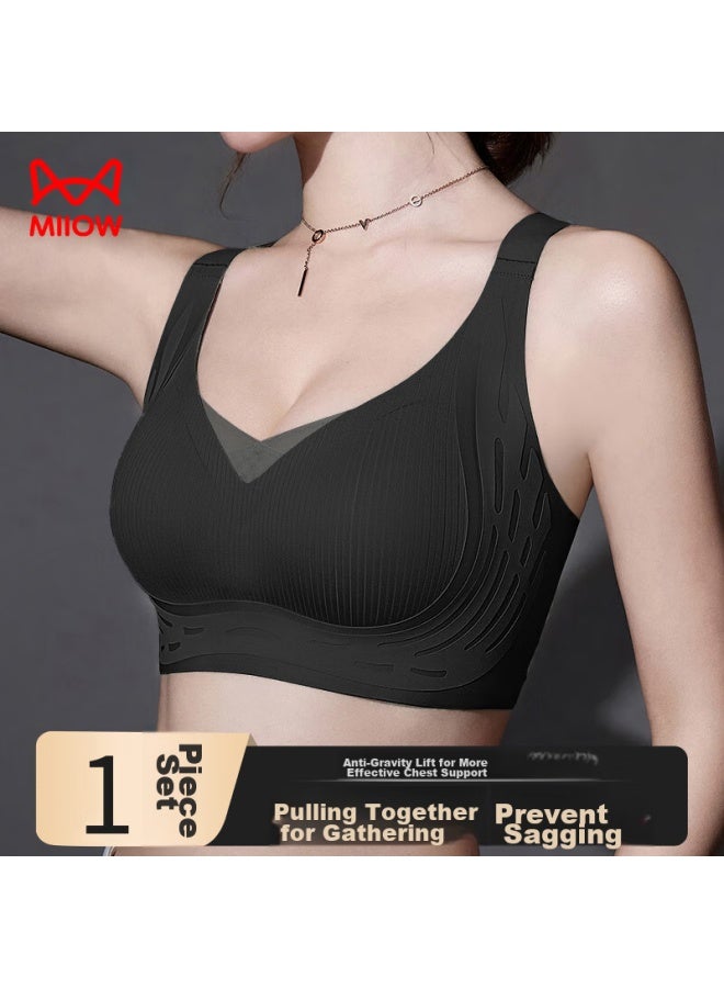 MIIOW Miiow Soft Support Bra For Women, Lift And Push-up, Anti-sagging, Seamless, Wireless, Sexy, Small Breast, Push-up Brassiere, Black, Size L - Image 2