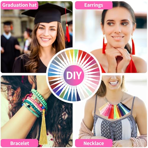 NIUBIER 140pcs Multi-color Polyester Silk Tassels for Crafts, Bookmarks, Graduation, Jewelry Making (35 Colors, 4 Pcs Each) - Image 4