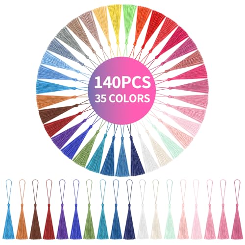 NIUBIER 140pcs Multi-color Polyester Silk Tassels for Crafts, Bookmarks, Graduation, Jewelry Making (35 Colors, 4 Pcs Each) - Image 1