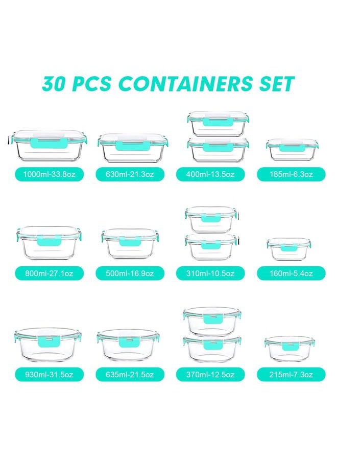 VERONES 30 Pieces Glass Meal Prep Containers Set, Stackable Glass Food Storage Containers with Lids-Airtight Glass Lunch Containers，for Microwave, Oven, Freezer & Dishwasher,Green - Image 2