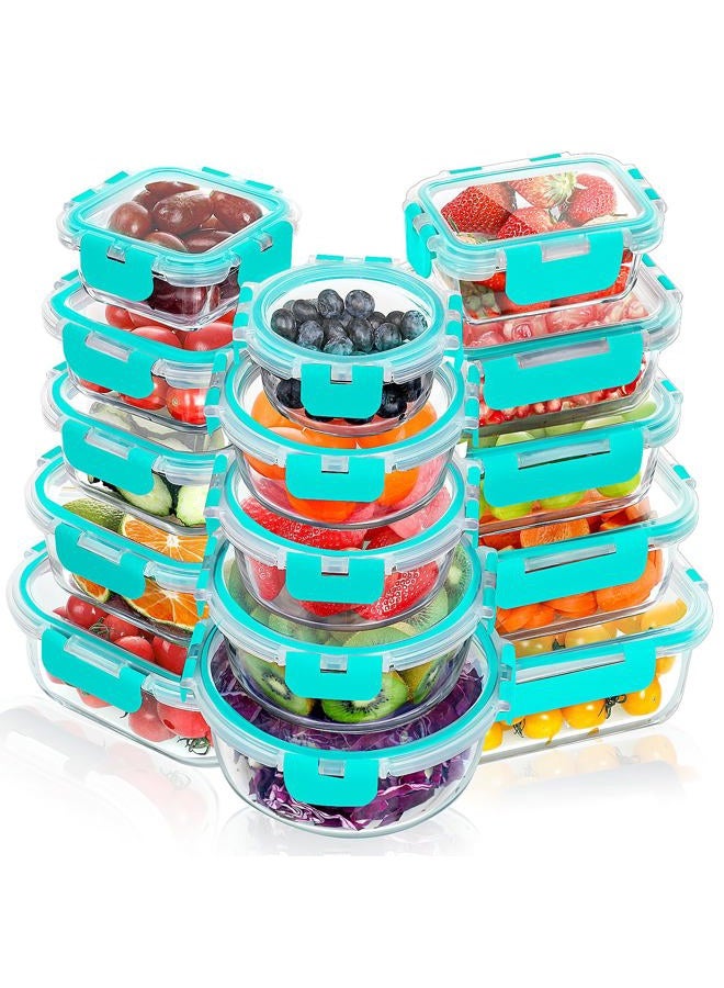 VERONES 30 Pieces Glass Meal Prep Containers Set, Stackable Glass Food Storage Containers with Lids-Airtight Glass Lunch Containers，for Microwave, Oven, Freezer & Dishwasher,Green - Image 1