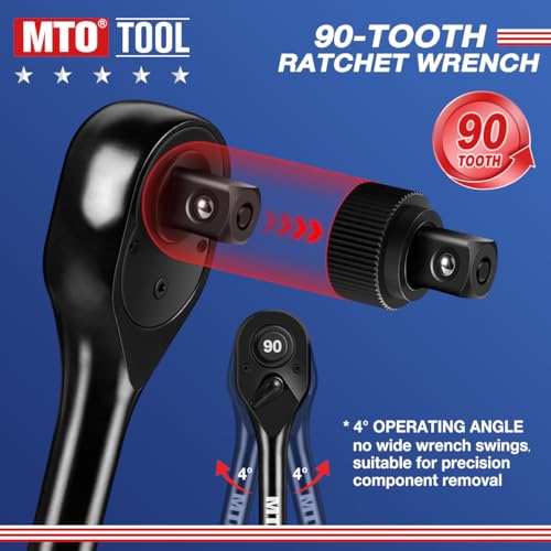 MTO 3-Piece 90 Tooth Ratchet Wrench Set, 1/4”, 3/8”, 1/2” Drive Reversible Ratchets, Ergonomic Handle, Chrome Alloy Made, Quick Release Ratchet - Image 3
