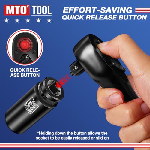 MTO 3-Piece 90 Tooth Ratchet Wrench Set, 1/4”, 3/8”, 1/2” Drive Reversible Ratchets, Ergonomic Handle, Chrome Alloy Made, Quick Release Ratchet - Image 4
