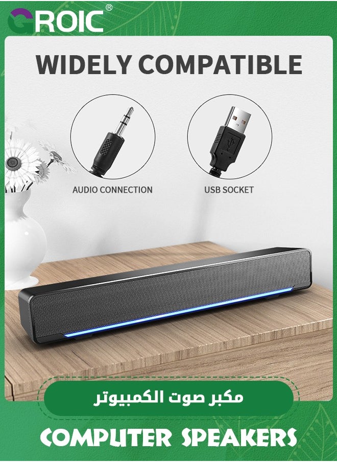 GROIC - Computer PC Soundbar Speakers, Wired USB Powered Laptop Desktop Monitor Speakers for PC Smartphone Ipad Tablet-Lighting Control-Switch Power On/Off - Image 1