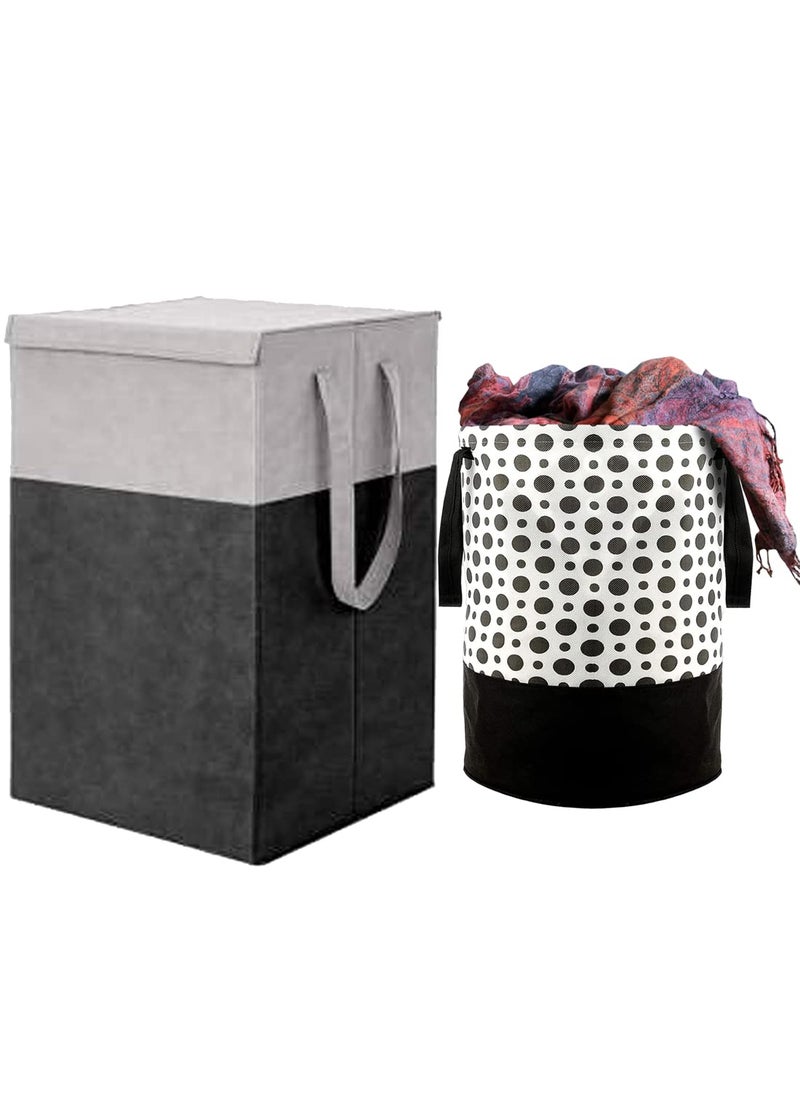 SKYLII Skylii Laundry Bag 45 L Durable and Collapsible Laundry storage Bag Clothes Toys Storage Foldable 68 L Laundry Basket With Lid and Side Handles for Dirty Clothes Combo Pack of 2 Pc Printed Grey  - Image 1