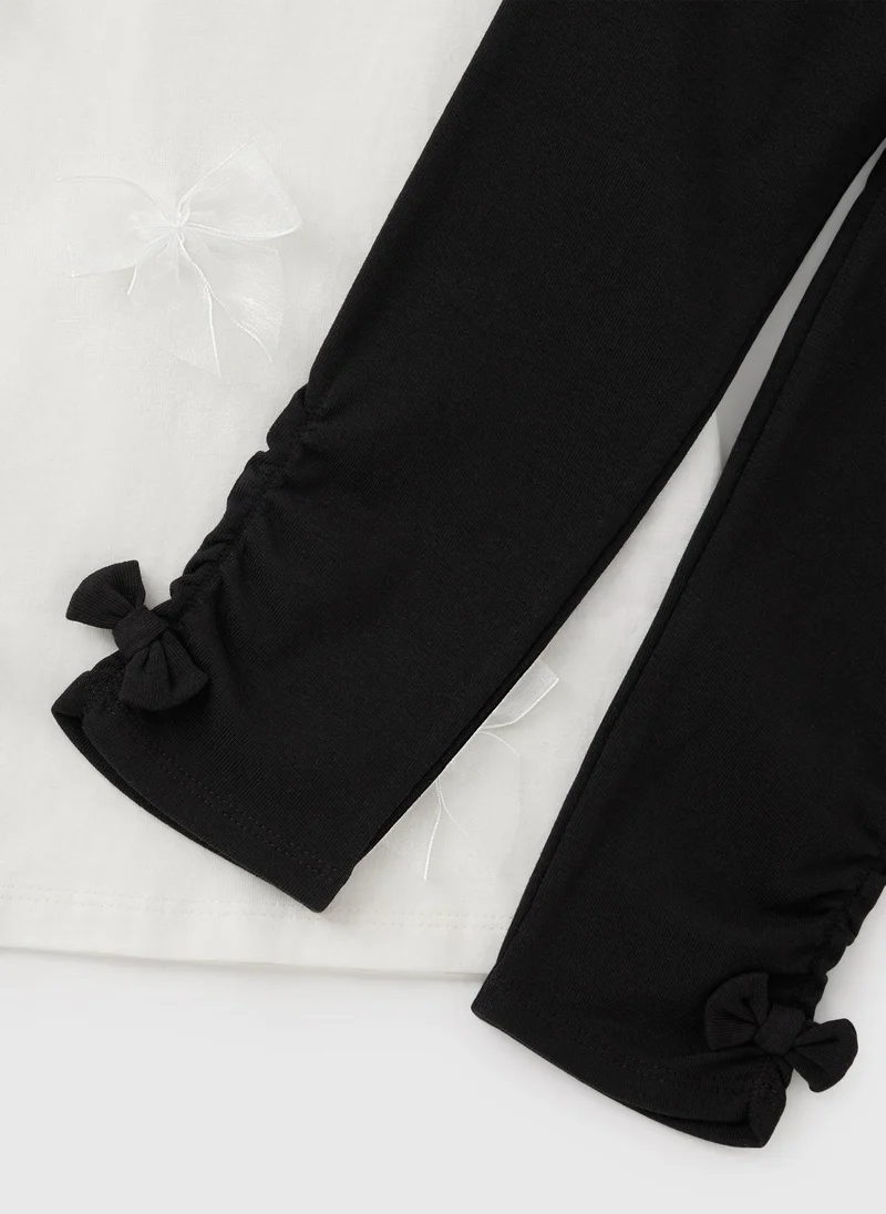 ماتلان Girls Black Tulle Bow Top & Legging Set