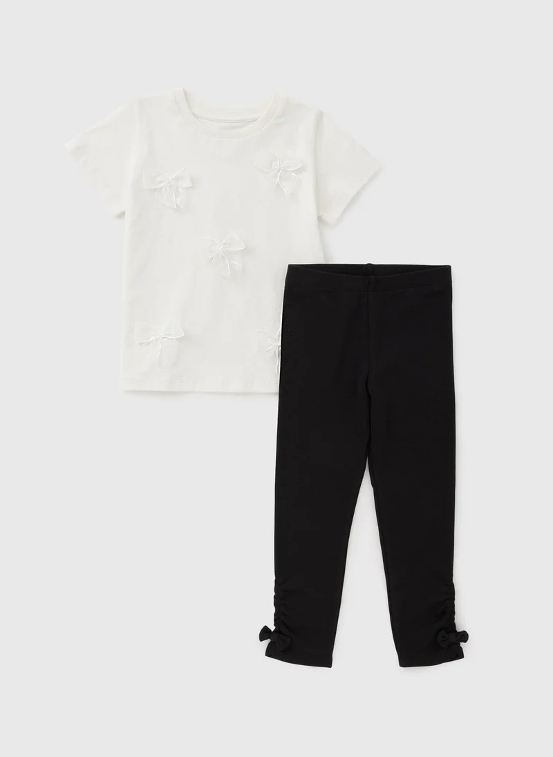 Girls Black Tulle Bow Top & Legging Set