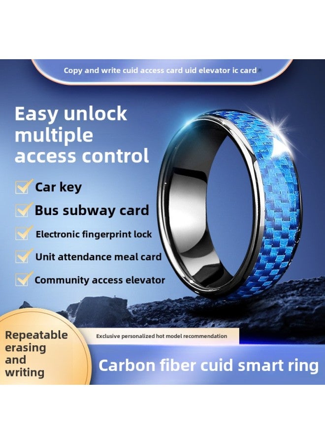 Carbon Fiber Cuid Smart Ring Car Key Community Digital Access Control Bus IC Card Multi-function Ring Jewelry-Color:Carbon Fiber Cuid Blue No. 6  - Image 1