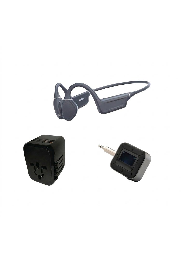 Merlin Universal In-Flight Audio Bundle — Bone Conduction Swim MP3 Pro Headphones + 20W PD International Adapter + AirJack Dual Pro Bluetooth Transmitter & Receiver - Image 1