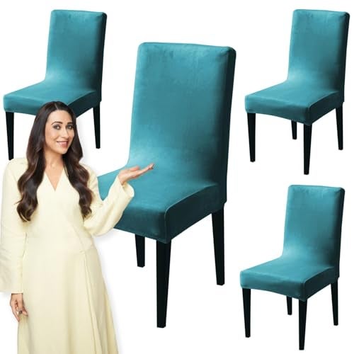 HOKIPO Chair Covers Set of 4, 200 GSM Velvet, Turquoise (AR-4735-TRQ*4) - Image 1