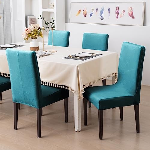 HOKIPO Chair Covers Set of 4, 200 GSM Velvet, Turquoise (AR-4735-TRQ*4) - Image 3