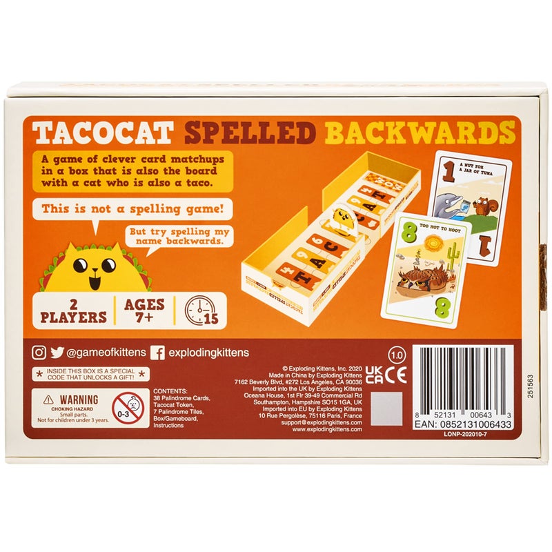 Exploding Kittens LLC Tacocat Spelled Backwards by Exploding Kittens - 2 Players - Ages 7+ - 15 Minutes to Play - Clever Family Board Game - Couple and Family Game, Ideal for Kid and Adult - Image 5
