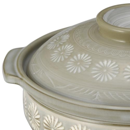 Ginpo [Genuine Product] 21081 Banko Ware Ginpo Earthenware Pot (Deep Pot) No. 8, For 2-3 People, Hanamishima, Compatible with Direct Fire, Heat Retention, Made in Japan - Image 4
