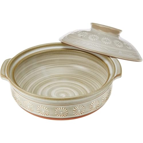 Ginpo [Genuine Product] 21081 Banko Ware Ginpo Earthenware Pot (Deep Pot) No. 8, For 2-3 People, Hanamishima, Compatible with Direct Fire, Heat Retention, Made in Japan - Image 5