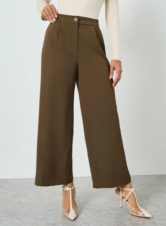 Take Two Brown High-Rise Wide Leg Trousers