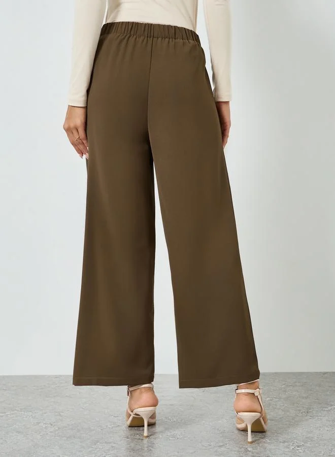 Take Two  Brown High-Rise Wide Leg Trousers for Women | Best Price UAE