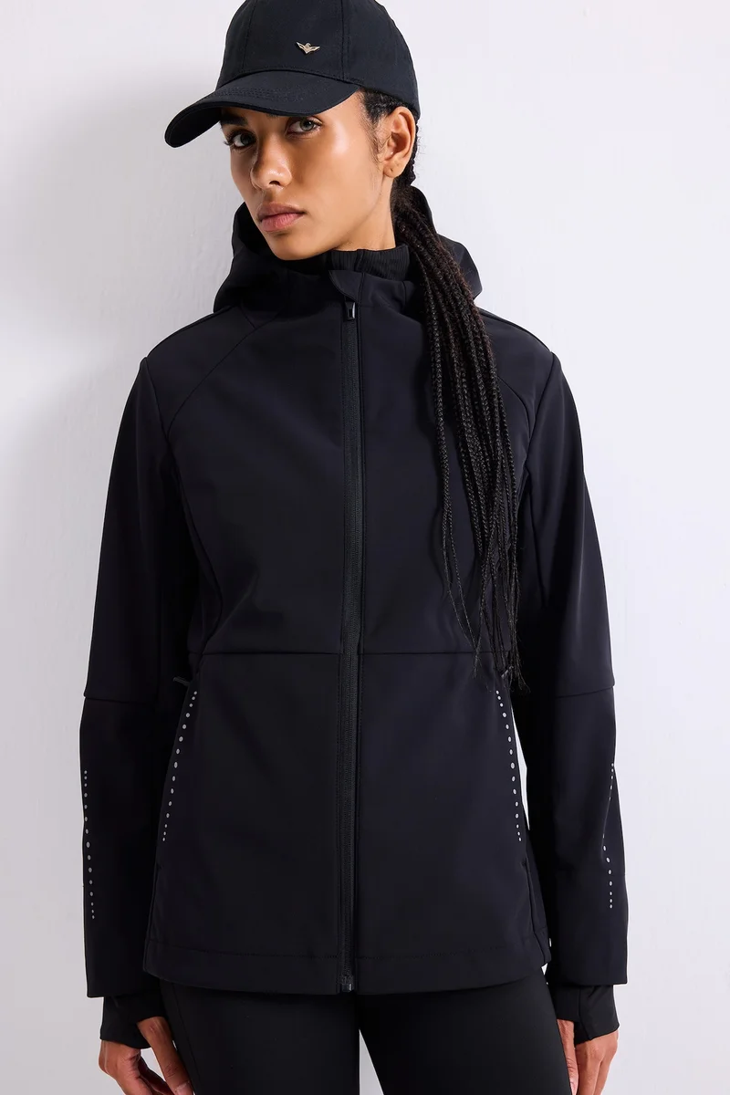 Slim Fit Hooded Windproof Water-Repellent Zip-Up Raincoat