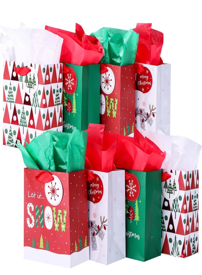 SUNCOLOR 8 Pack Small Christmas Gift Bags with Tissue Paper, 6x5x3 Inch, Small Holiday Paper Bags, Red Green White - Image 4
