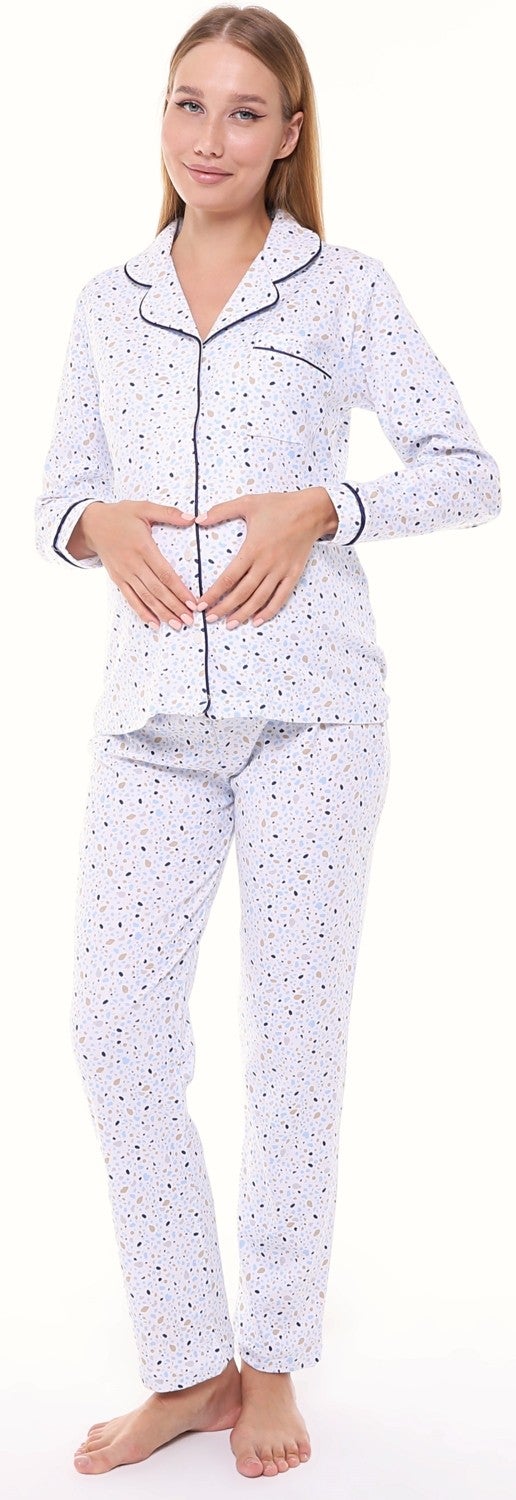Likapa Interlock Buttoned Maternity Long Sleeve Pajama Set 1354-01 - Image 1