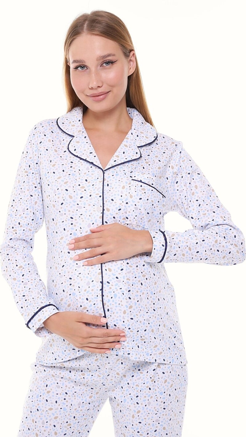 Likapa Interlock Buttoned Maternity Long Sleeve Pajama Set 1354-01 - Image 3