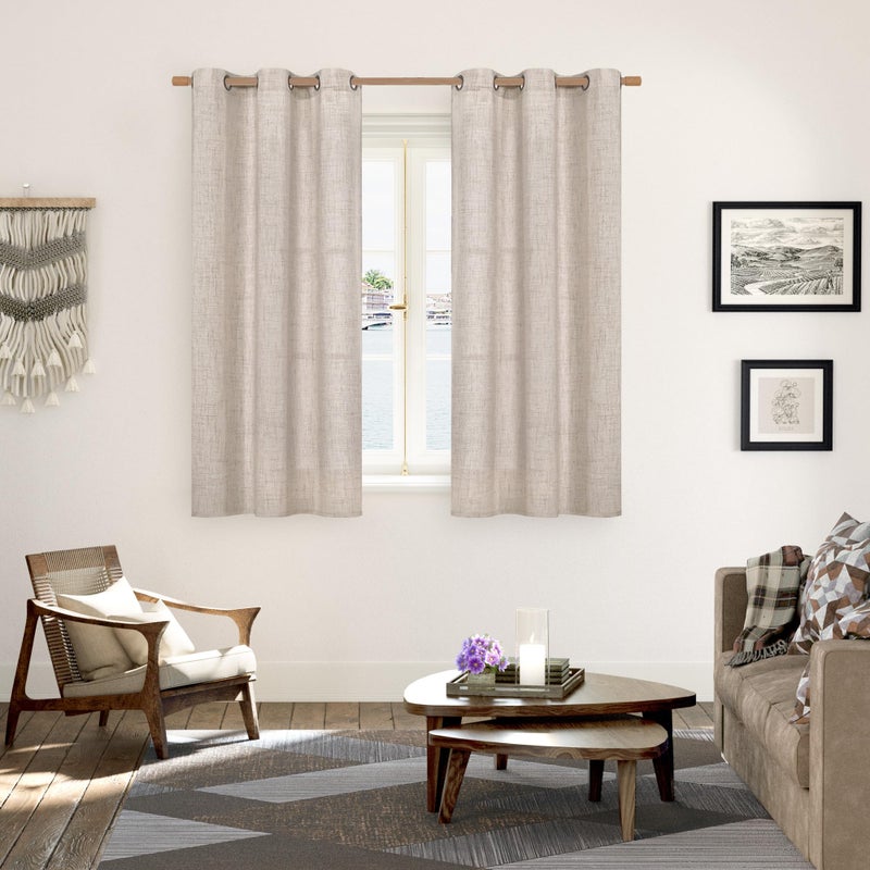 YoungsTex Natural Linen Curtains 48 Inches Length for Living Room Windows, Short Semi Sheer Drapes Light Filtering with Bronze Grommet for Bedroom, 2 Panels, 42 X 48 Inch - Image 2